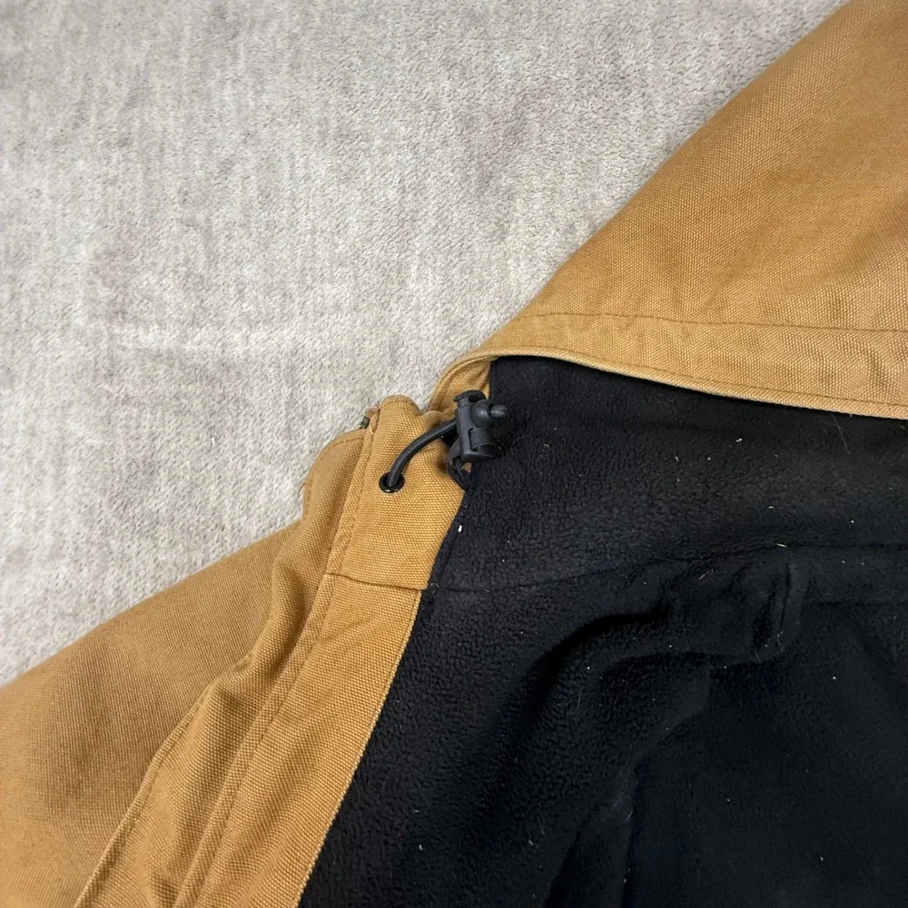 Carhartt Hooded Duck Canvas Jacket Brown Fleece Lined Workwear Full Zip Mens XL